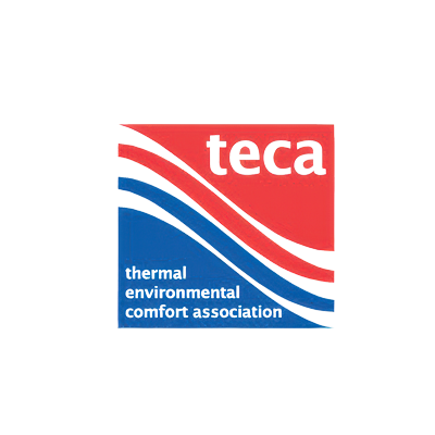 TECA logo with red and blue waves, "teca" in white on red, and "thermal environmental comfort association" below. HVAC BC. TECA logo with red and blue waves, "teca" in white on red, and "thermal environmental comfort association" below. HVAC BC.